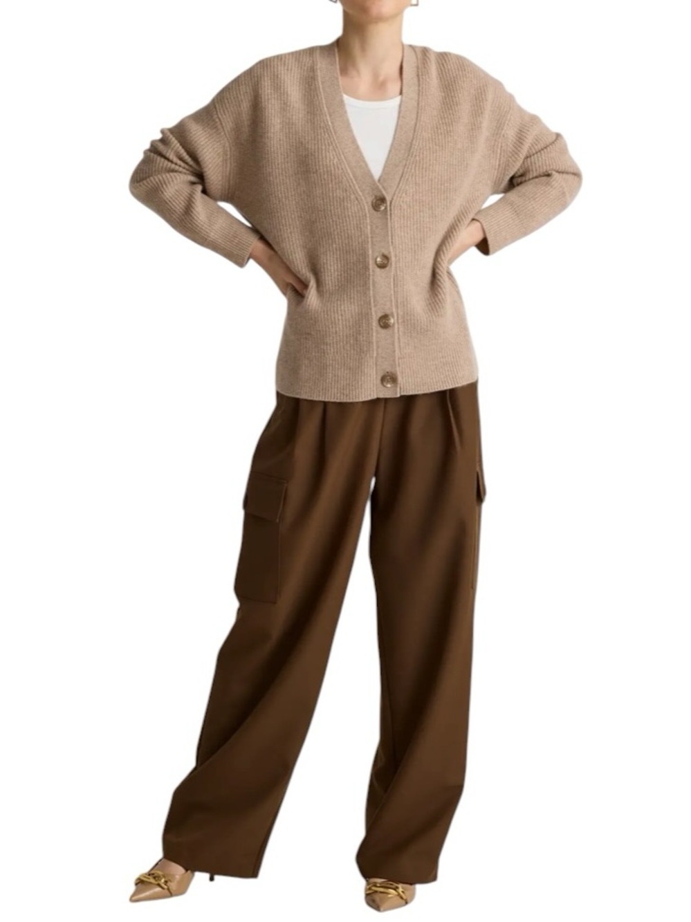 Quince Mongolian Cashmere Fisherman Boxy Cropped Cardigan Sweater Oversized XS